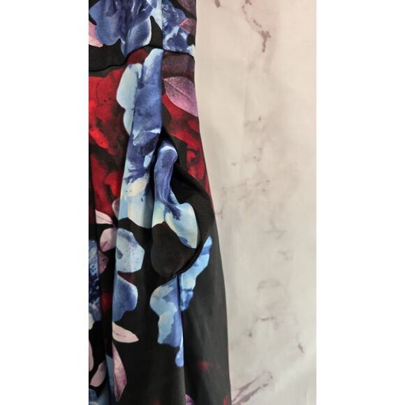 Vintage Gown Womens Large Blue Y2K Floral Satin Strapless Prom Hi Low Goth Punk - Picture 3 of 16